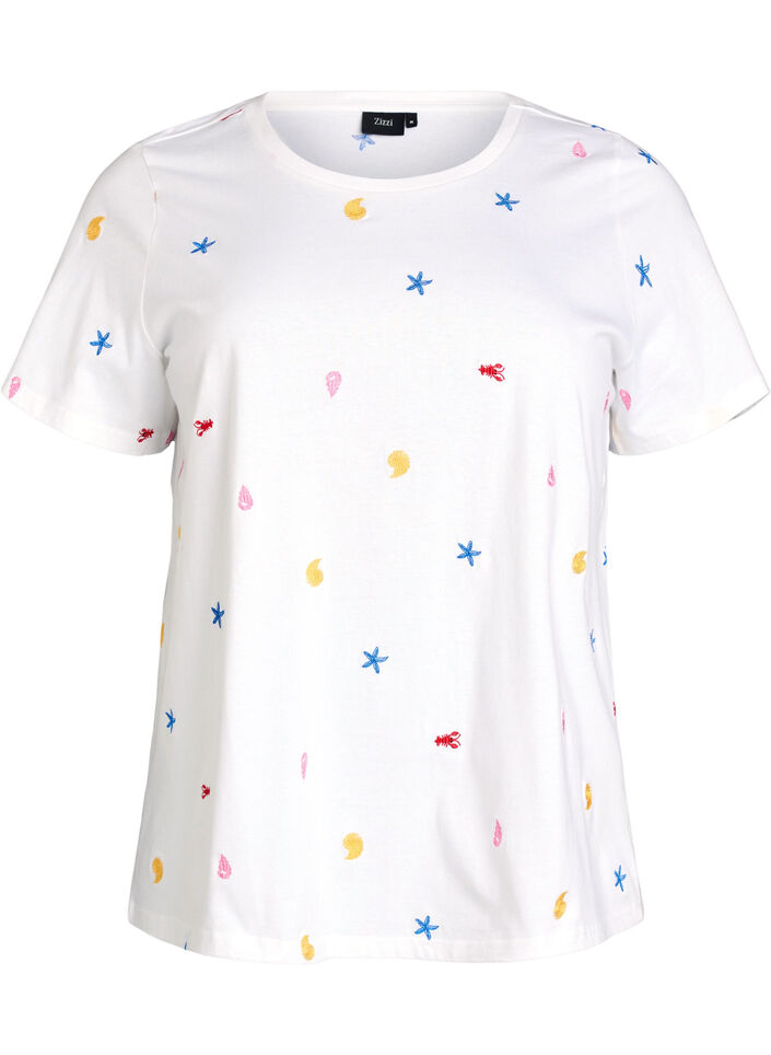 T-shirt in organic cotton with embroidered motifs, White, Packshot image number 0
