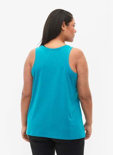Plain-coloured sports top with round neck, Deep Peacock Blue, Model image number 1