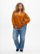 Blouse with sheer sleeves and smocking, Orange, Model image number 1