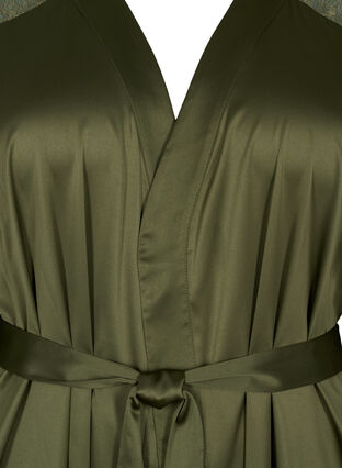 Dressing gown with lace details and tie belt, Military Olive ASS, Packshot image number 2