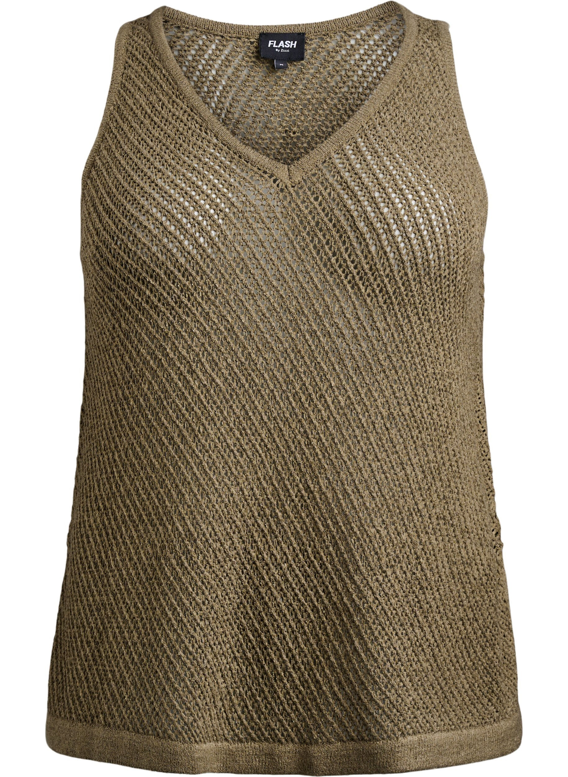 Zizzifashion FLASH - Sleeveless knitted top with v-neck, Green, Packshot image number 0