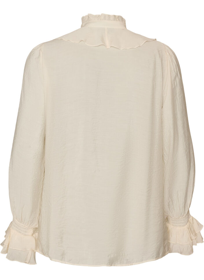 Viscose blouse with ruffles and long sleeves, Vanilla, Packshot image number 1