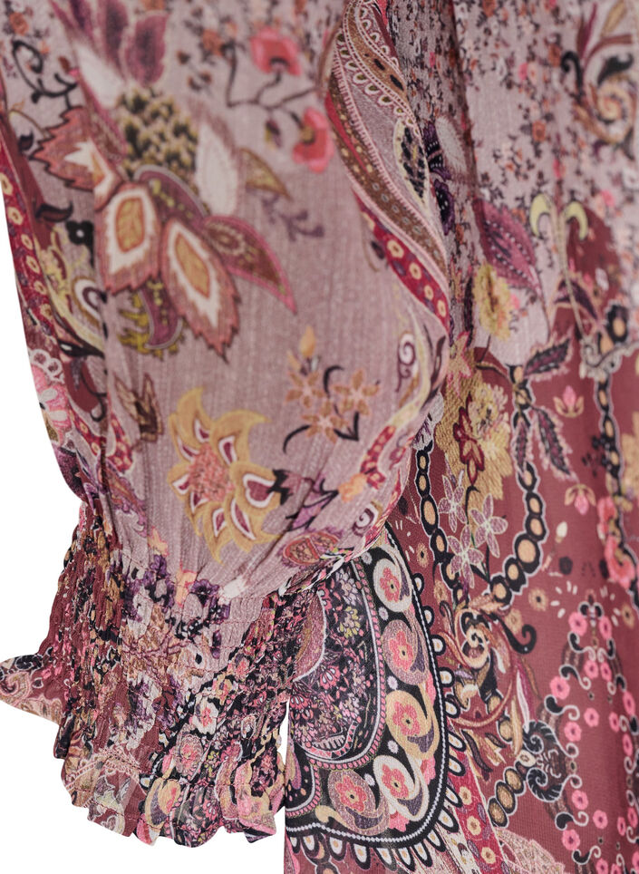 Tunic with paisley print and smocked cuffs, Rose, Packshot image number 3
