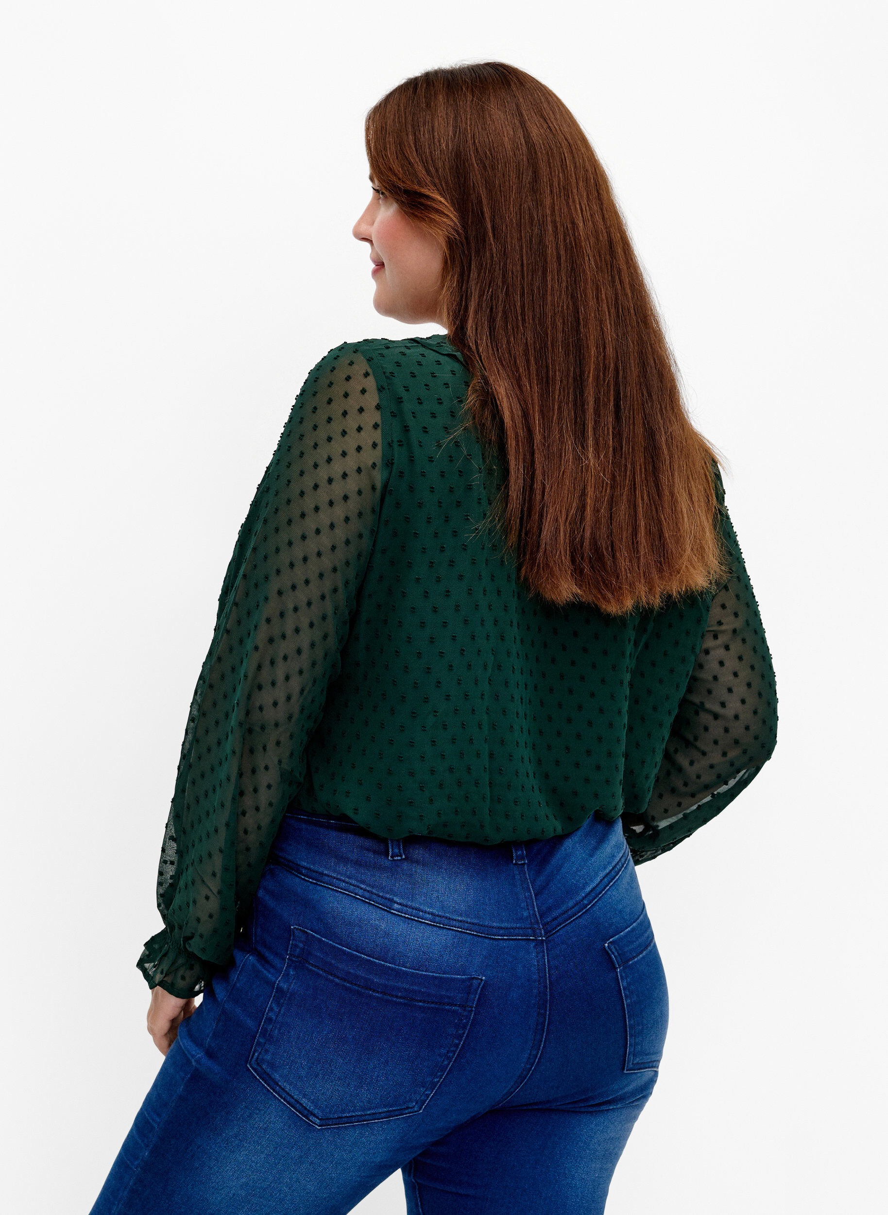 Zizzifashion Blouse with ruffles and dotted texture, Scarab, Model image number 1