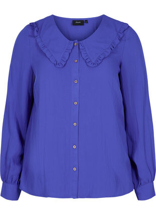 Viscose shirt with wide collar, Dazzling Blue, Packshot image number 0