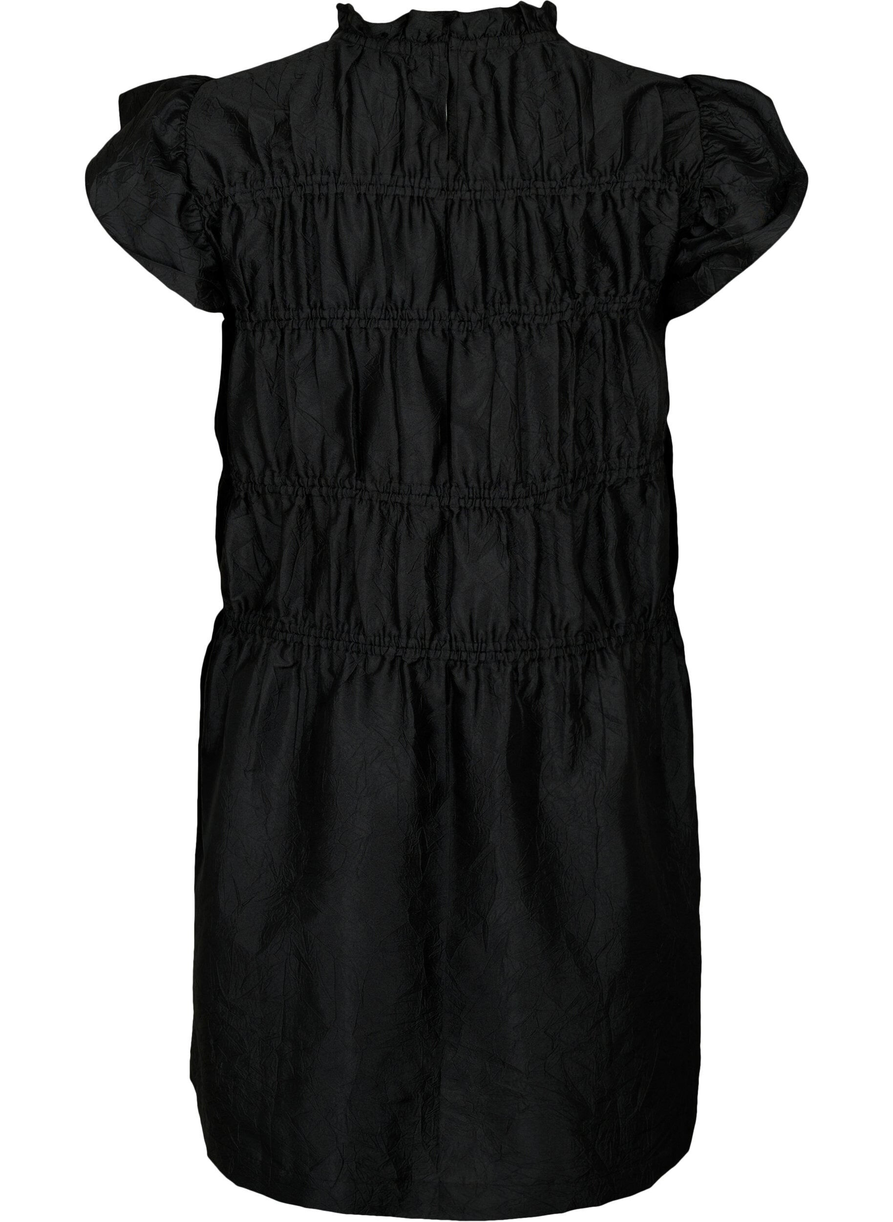 Zizzifashion Dress with ruffles and elastic cutlines, Black, Packshot image number 1