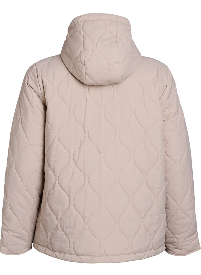 Quilted jacket with a hood and pockets, Beige, Packshot image number 1