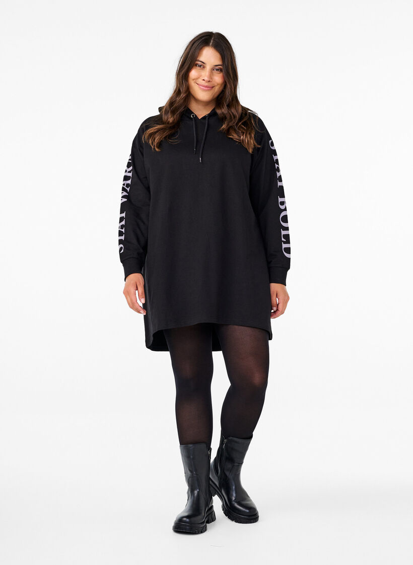 Oversize sweatshirt with print on the sleeves, Black w. Silver, Model image number 2