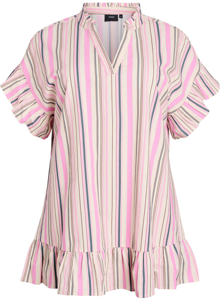 Tunic with V-neck and ruffle details, Vanilla, Packshot image number 0