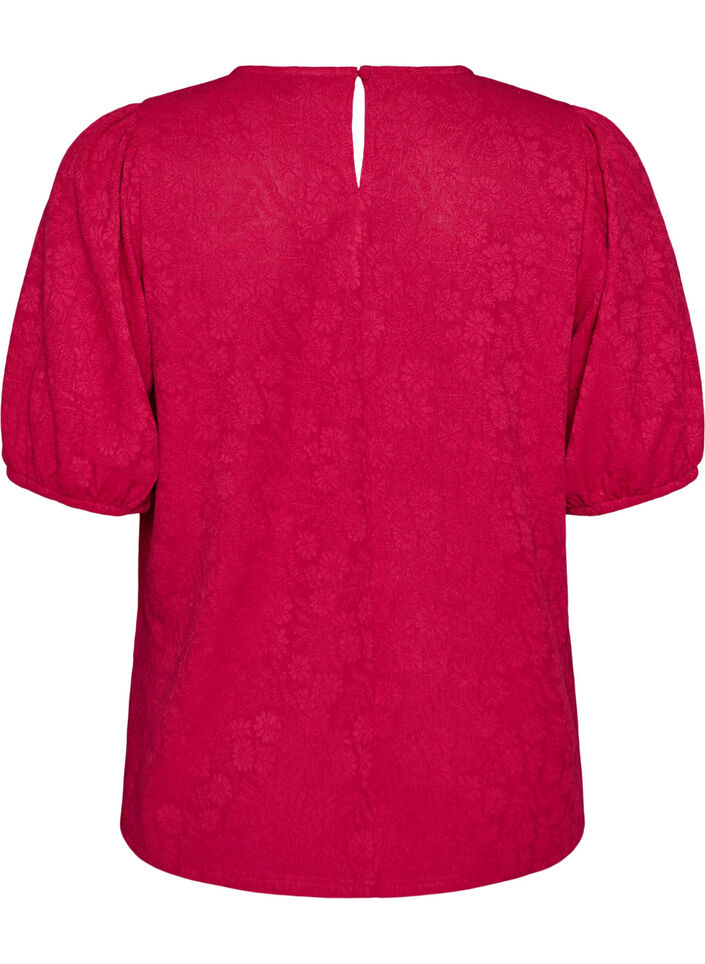 Blouse with texture and short sleeves, Pink, Packshot image number 1