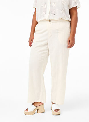 High-waisted trousers in cotton and linen, Whitecap Gray, Model image number 2