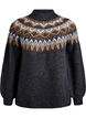Knit blouse with pattern and high neck, Dark Grey, Packshot image number 0