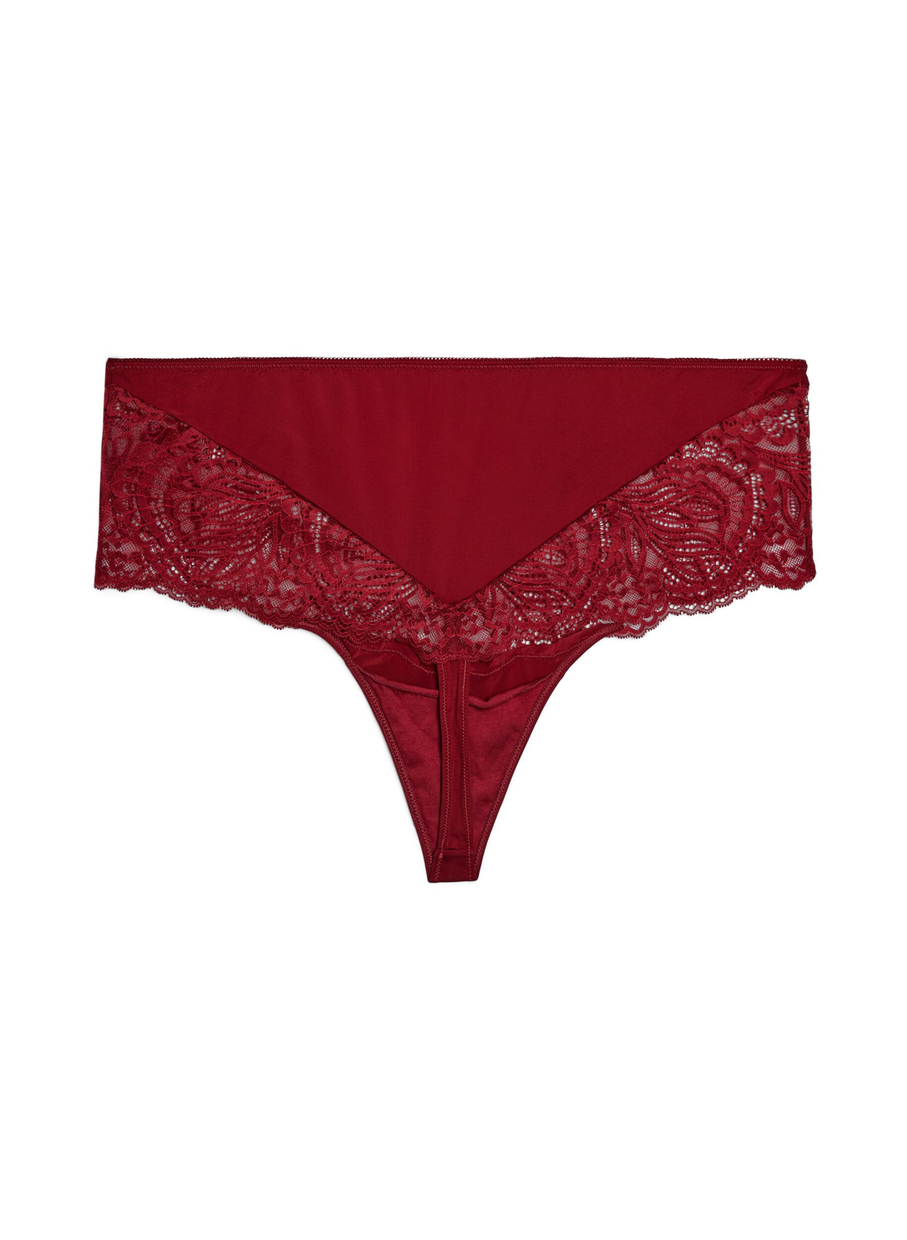 ZizzifashionHigh-waisted hipster thong with lace, Red, Packshot image number 1