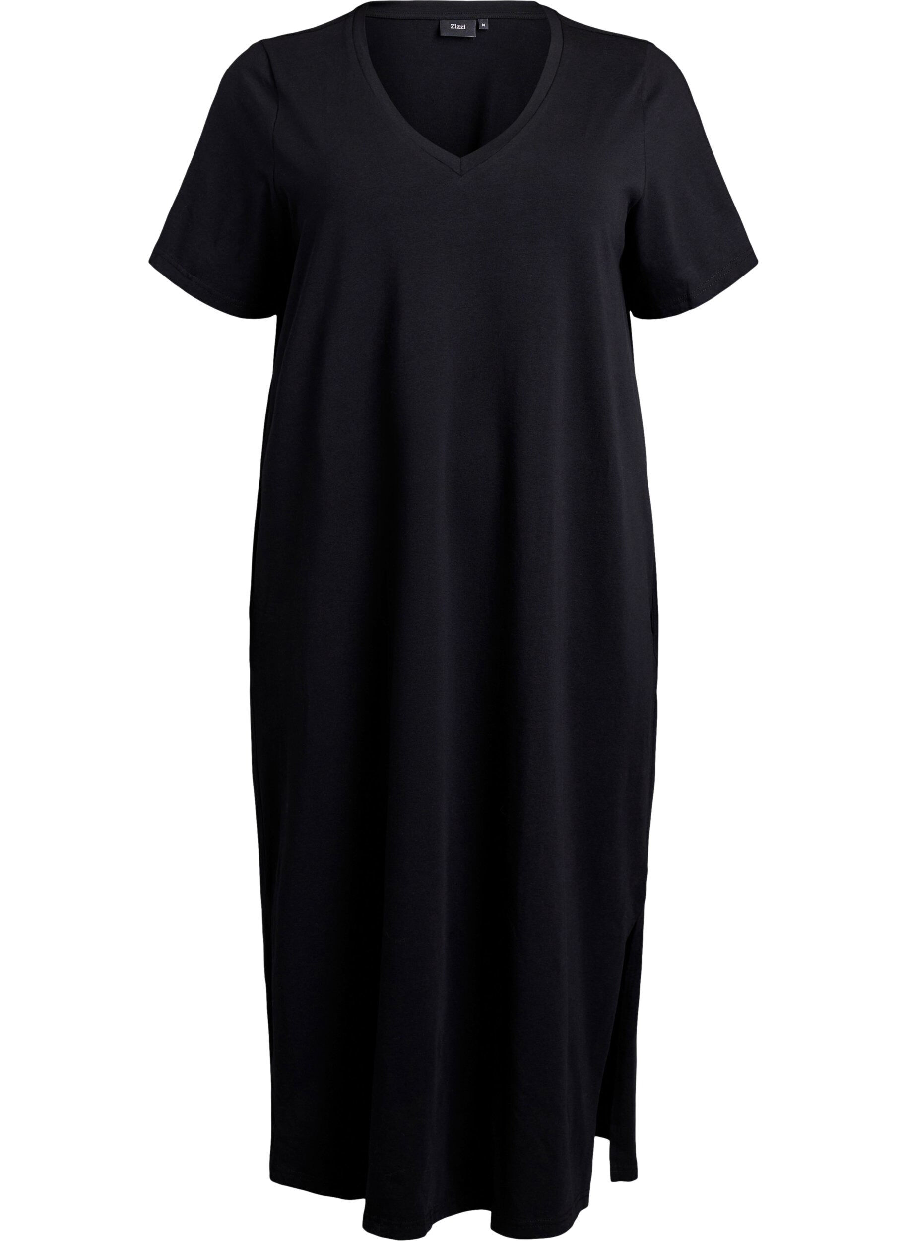 Zizzifashion Midi T-shirt dress with a V-neck, Black, Packshot image number 0