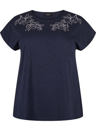 Cotton t-shirt with leaf print, Night Sky W. leaf, Packshot image number 0