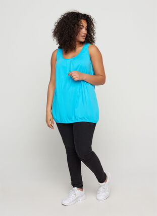 Cotton top with a round neck and lace trim, River Blue, Model image number 2