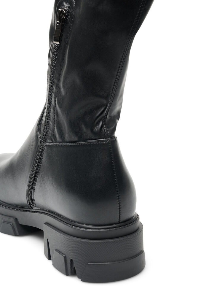 Long faux leather boot with a chunky sole, Black, Packshot image number 2