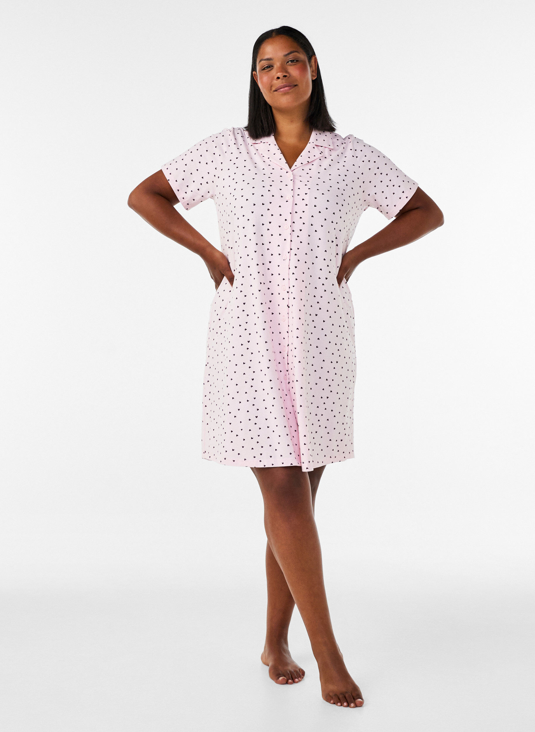 ZizzifashionCotton nightgown with button fastening, Pink, Model image number 1