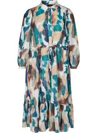 Printed midi dress with adjustable waist, Reflecting Pond, Packshot image number 0