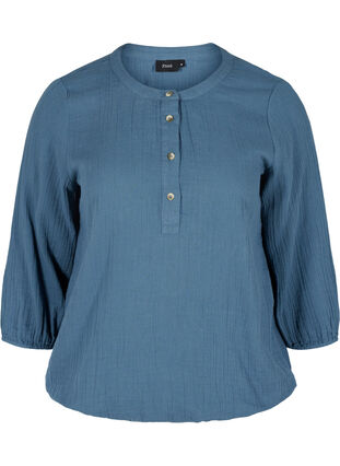 Cotton blouse with buttons and 3/4 sleeves, Bering Sea, Packshot image number 0