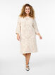 Knitted dress with openwork pattern and 3/4 sleeves, Beige, Model image number 0