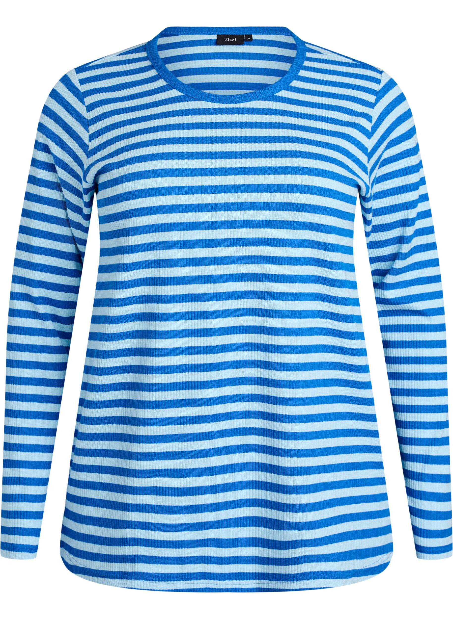ZizzifashionStriped blouse with long sleeves, Light Blue, Packshot image number 0