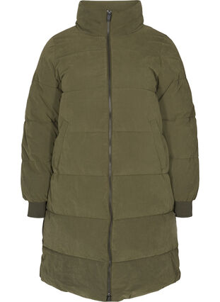 Long puffer jacket with zipper, Forest Night, Packshot image number 0