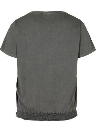 Short-sleeved t-shirt with acid wash and smock, Dark grey acid wash, Packshot image number 1