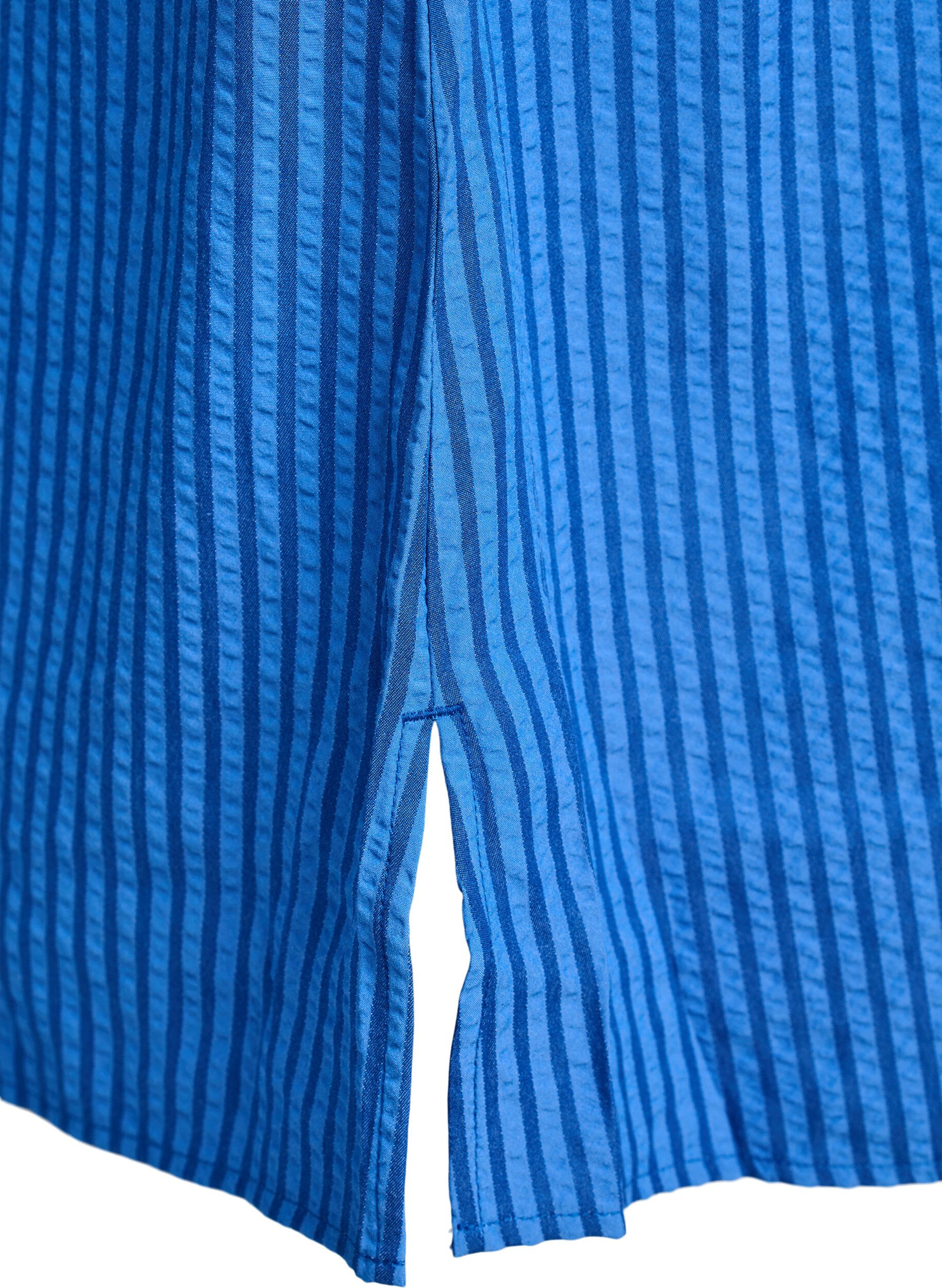 Zizzifashion Long striped shirt with button detail on the back, Blue, Packshot image number 3