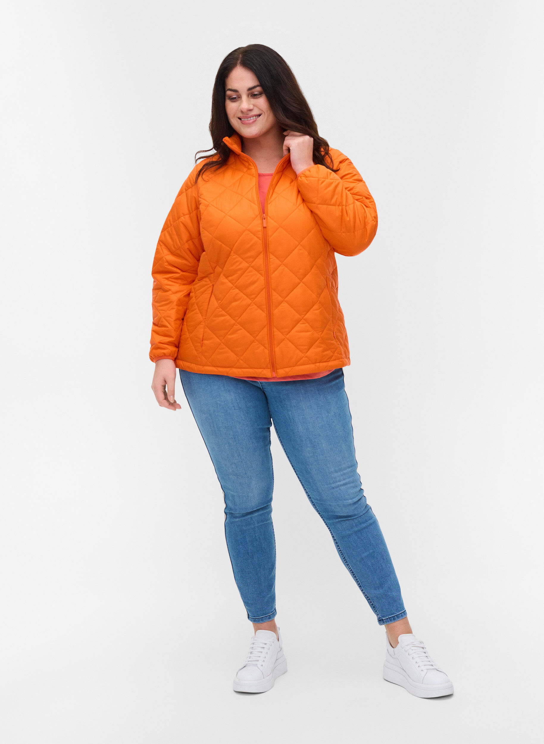 Zizzifashion Lightweight quilted jacket with zip and pockets, Mandarin Orange, Model image number 2