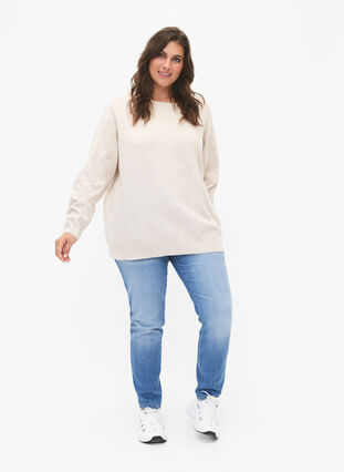 Long-sleeved pullover with round neck	, Pumice Stone Mel., Model image number 2