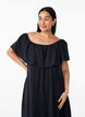 Midi-length dress with ruffled hem and slit, Black, Model image number 2