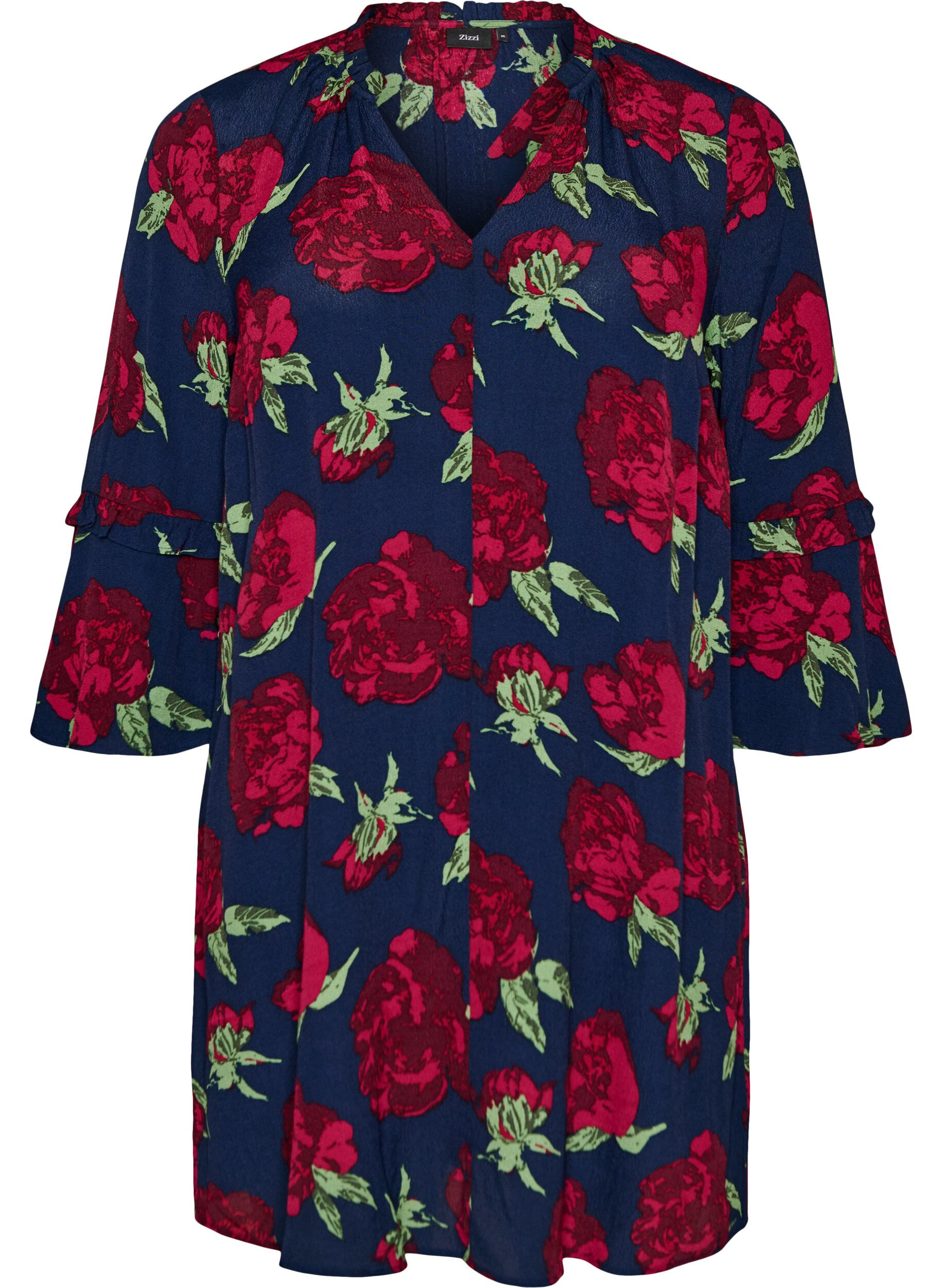 ZizzifashionFloral dress in viscose with ruffles, Blue, Packshot image number 0