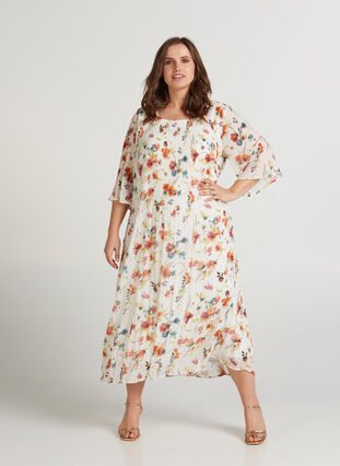 Pleated dress, Snow White AOP FLOWER, Model image number 2