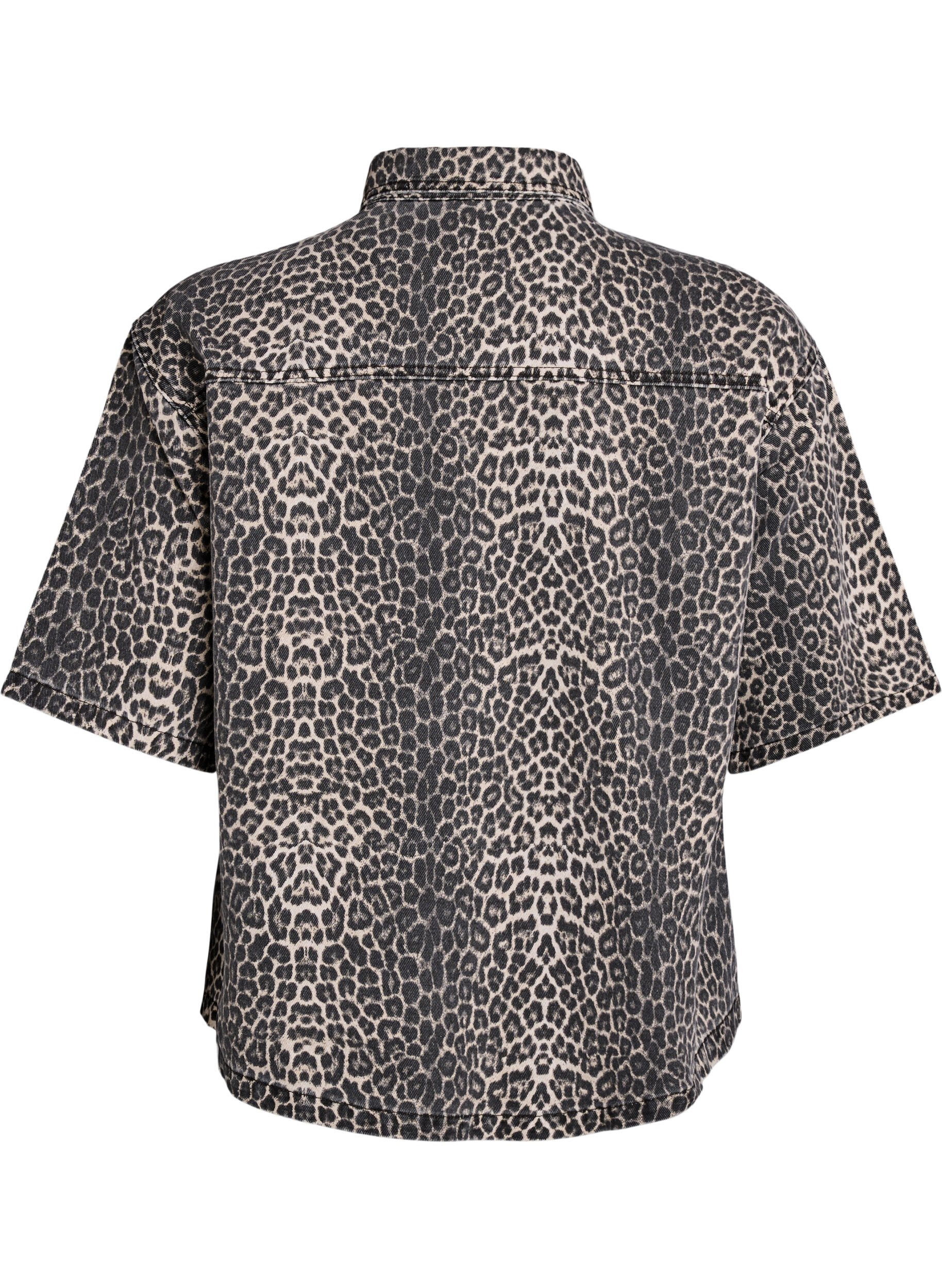Zizzifashion Denim shirt with leopard print and short sleeves, Leopard, Packshot image number 1