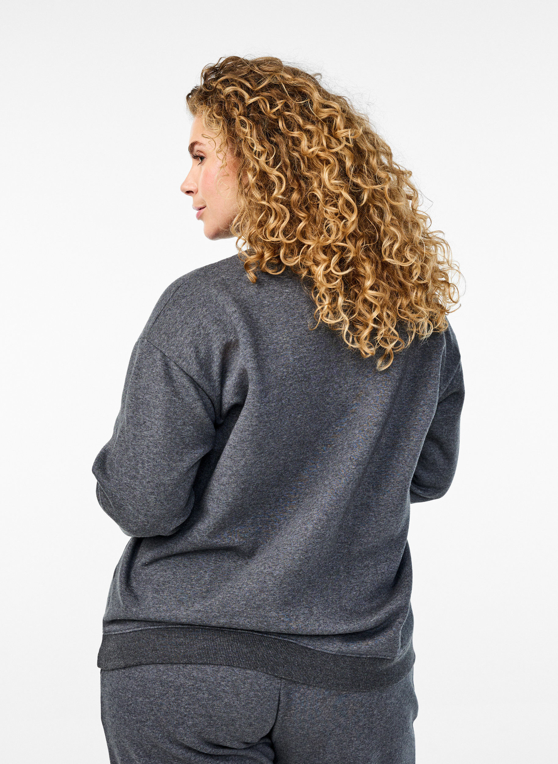 Zizzifashion Sweatshirt with high neck and long sleeves, Dark Grey, Model image number 2