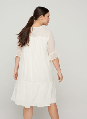 Dress with ruffles and a-line cut, Beige as sample, Model image number 1