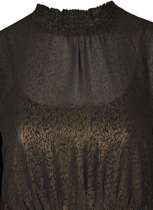 Long-sleeved dress with smocking and ruffles, Black w. Gold, Packshot image number 2