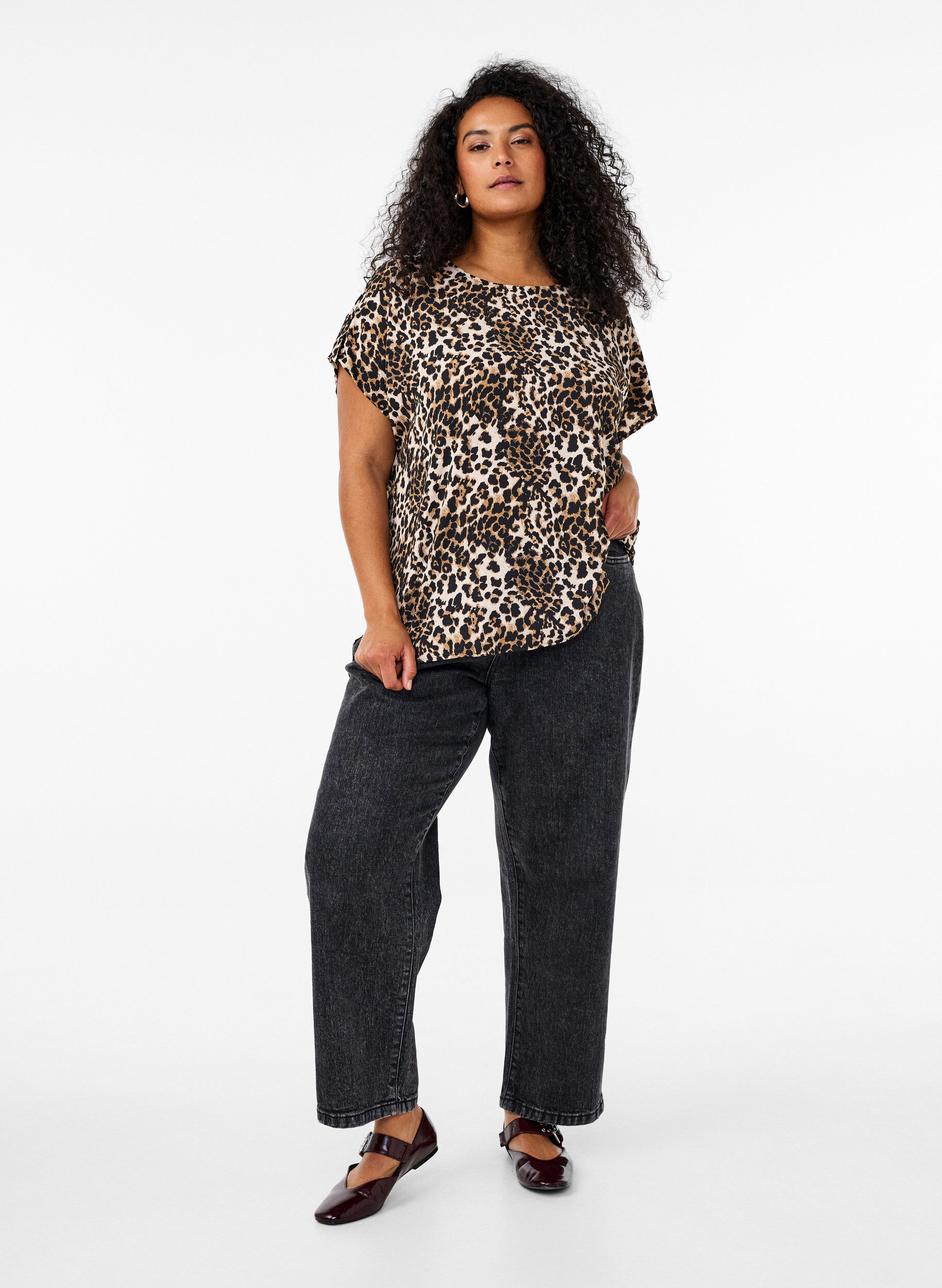 Zizzifashion Short-sleeved blouse with print, Leopard AOP, Model image number 2