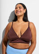 Reversible bikini top with V-neck and cross-back straps, Brown, Model image number 0