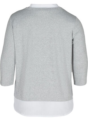 Mottled blouse with 3/4 sleeves and shirt details, Light Grey Melange, Packshot image number 1