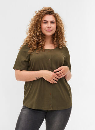 Short-sleeved T-shirt with buttons, Ivy Green , Model image number 0