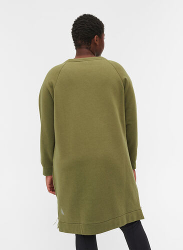 Sweat dress with pockets and slits, Olive Drab, Model image number 1