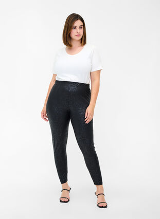 Leggings with tone-on-tone pattern, Black, Model image number 0
