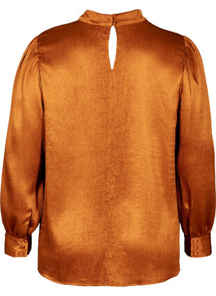 Shiny blouse with long puff sleeves, Buckthorn Brown, Packshot image number 1