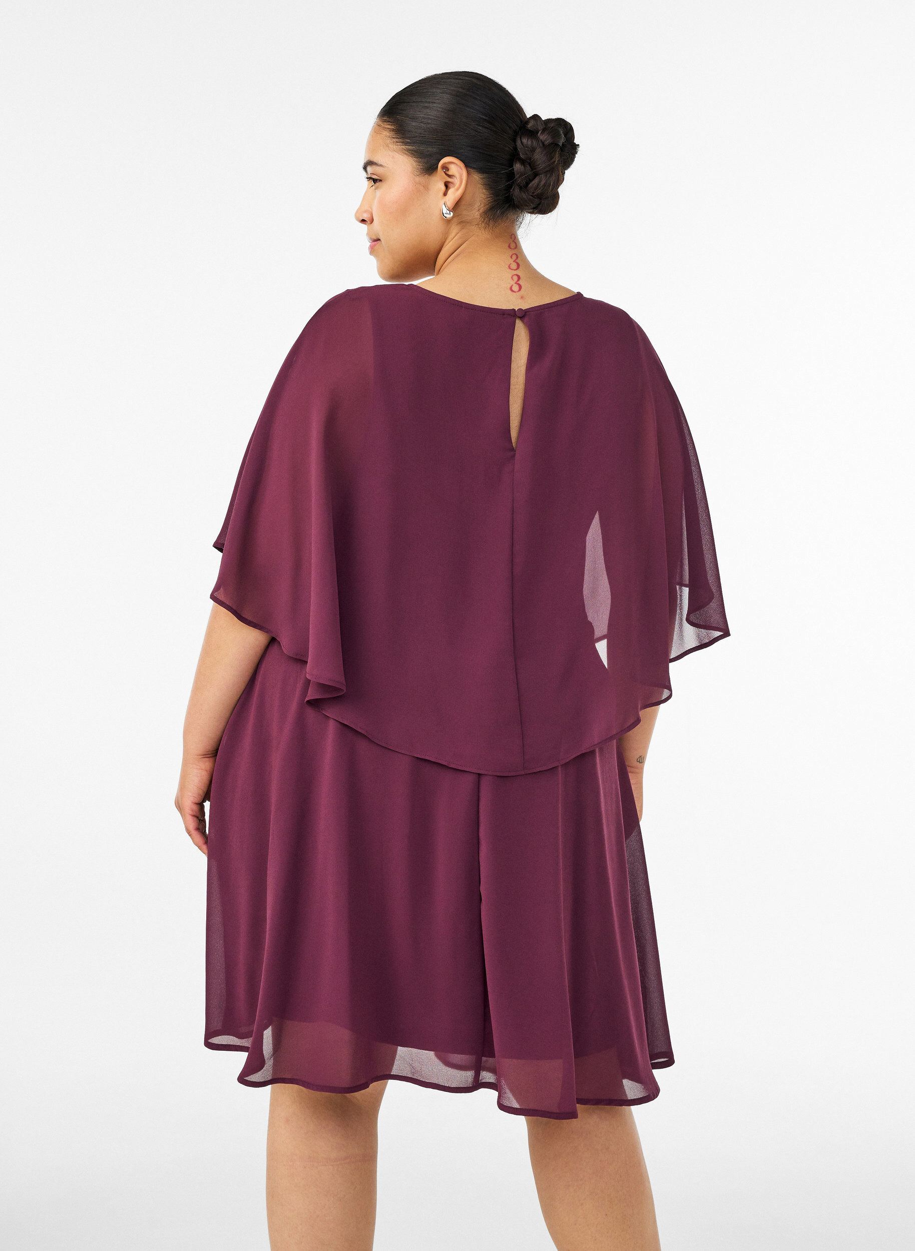 Zizzifashion Short chiffon party dress with layered effect, Red, Model image number 2