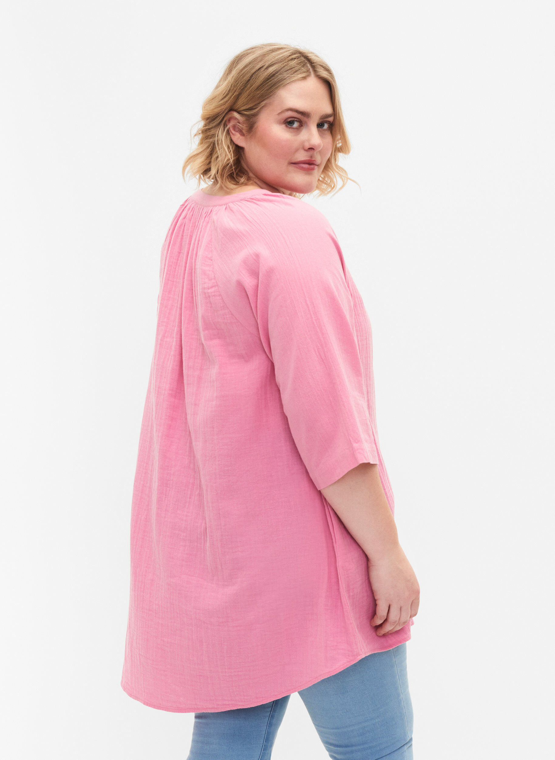 Zizzifashion 3/4 sleeve tunic in cotton, Rosebloom, Model image number 1
