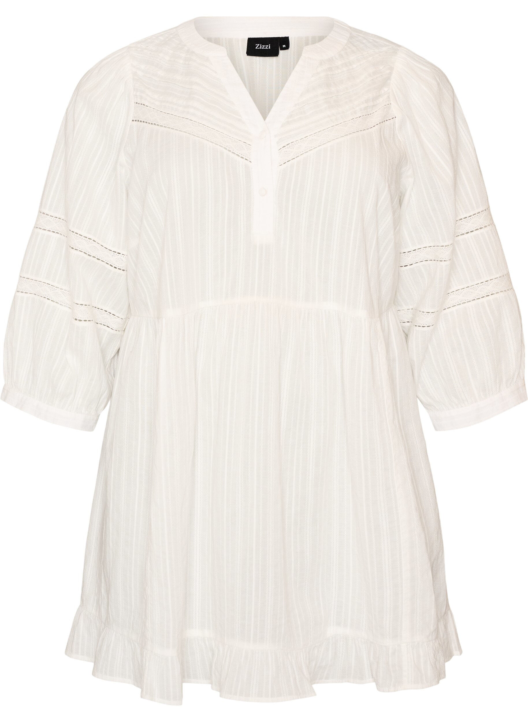 ZizzifashionTunic with eyelet embroidery details and 3/4 sleeves, Vanilla, Packshot image number 0