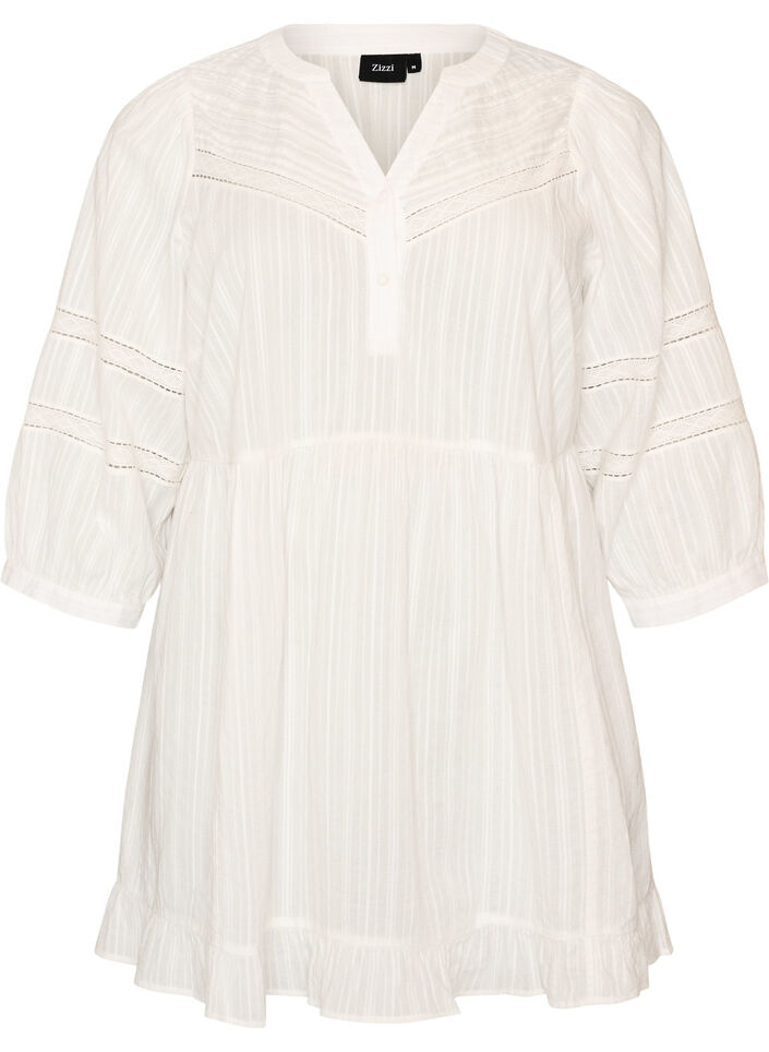 Tunic with eyelet embroidery details and 3/4 sleeves, Vanilla, Packshot image number 0