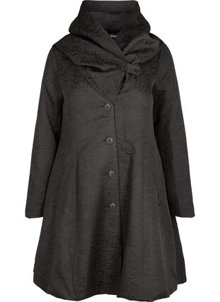 Woven jacquard jacket with a hood, Black, Packshot image number 0